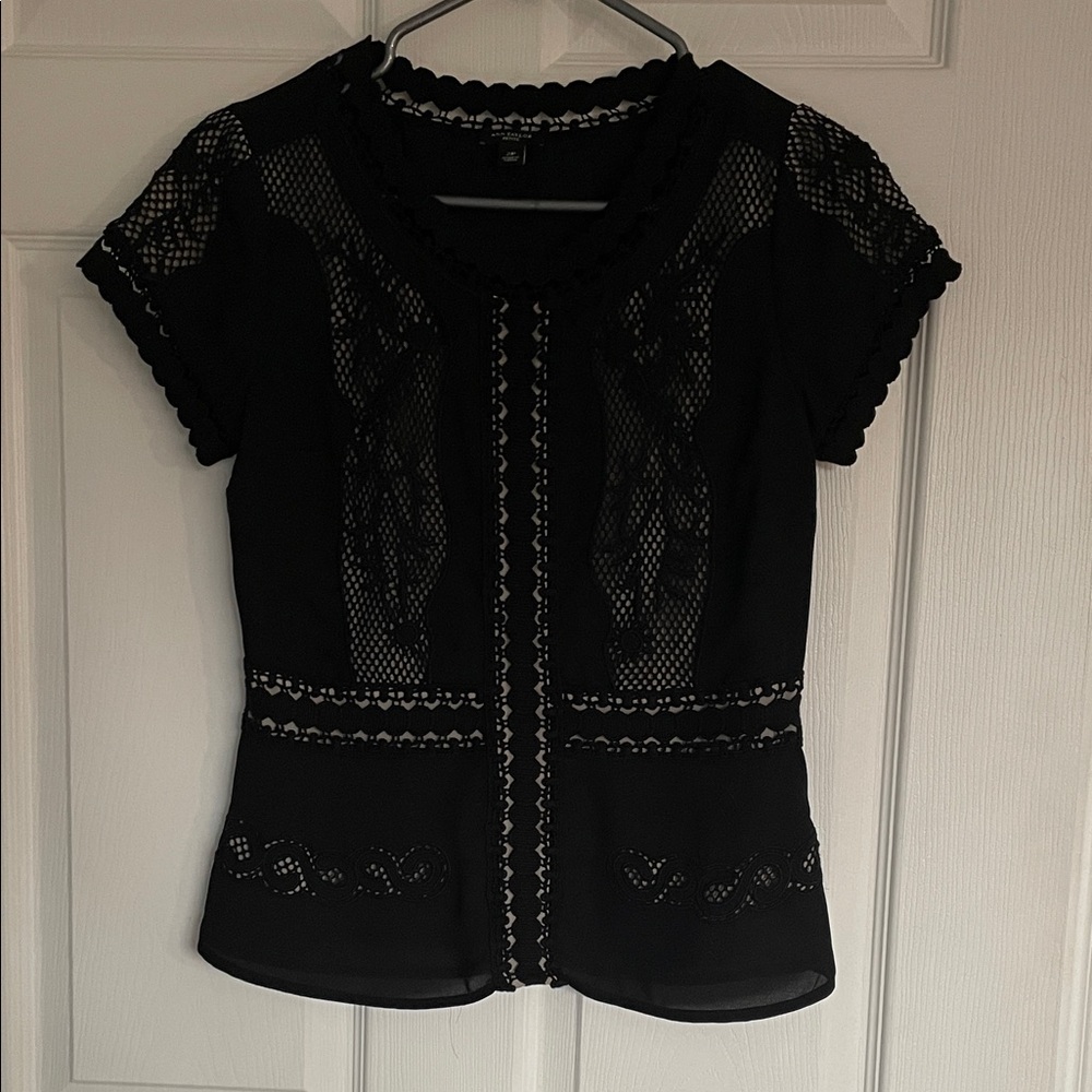 Ann Taylor Black Lace Detail Blouse